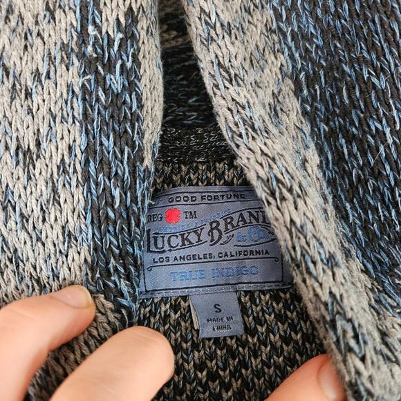 Lucky Brand Mens Blue Western Aztec Zip Up Sweater Size Small - Picture 3 of 5